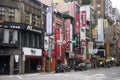 Scenery of street traffic in Taipei with difference dvertisement billboards of shops and stores along the road Royalty Free Stock Photo