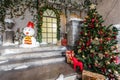 The scenery of the Studio or theater. Entrance in an old architecture with staircase and columns. Christmas decoration Royalty Free Stock Photo