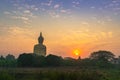 scenery sunrise in front of the great Buddha of Thailand