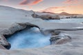 Scenery at sunset with volcanic rocks, Sarakiniko, Milos island, Greece. Royalty Free Stock Photo