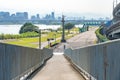 Scenery of Tamsui river bank, view on Taipei bridge, a bridge link New Taipei City to Taipei city