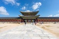 The scenery of tourists visiting at Heungnyemun Gate, located in Gyeongbokgung Palace, Seoul, South Korea