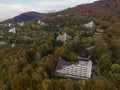 Scenery of the town and health resort in Ustron on the hills of the Silesian Beskids, Poland. Aerial drone view of beskid Royalty Free Stock Photo