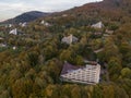 Scenery of the town and health resort in Ustron on the hills of the Silesian Beskids, Poland. Aerial drone view of beskid Royalty Free Stock Photo
