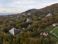 Scenery of the town and health resort in Ustron on the hills of the Silesian Beskids, Poland. Aerial drone view of beskid Royalty Free Stock Photo