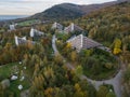 Scenery of the town and health resort in Ustron on the hills of the Silesian Beskids, Poland. Aerial drone view of beskid Royalty Free Stock Photo