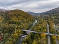 Scenery of the town and health resort in Ustron on the hills of the Silesian Beskids, Poland. Aerial drone view of beskid Royalty Free Stock Photo