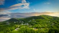 Scenery of the town and health resort in Ustron on the hills of the Silesian Beskids at sunrise. Poland Royalty Free Stock Photo