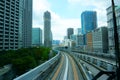 Scenery of a train traveling on the elevated rail of Yurikamome