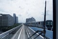 Scenery of a train traveling on the elevated rail of Yurikamome