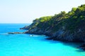 Scenery from Tremiti Islands with rocky slopes, a bather and a boat, Adriatic Sea Royalty Free Stock Photo