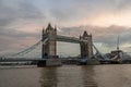 Scenery view of famous Tower bridge and skyline in the river thames at evening Royalty Free Stock Photo