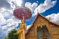 Scenery view golden Buddhist monk statue in Buddha Thailand Temple Royalty Free Stock Photo