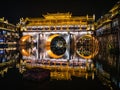 Scenery view of hong bridge and building in the night of fenghuang old town