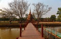 Scenery of Wat Sa Si, an ancient Buddhist Temple in Sukhothai Historical Park, with the majestic Pagoda Stupa in background