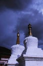 Scenery of white pagodas in a lamasery