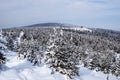 Scenery of winter Jeseniky mountains in Czech republic with Orlik hill