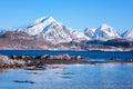 Scenery winter landscape in the Norway, wild northern nature, Lofoten Islands, Napp, Flakstad Royalty Free Stock Photo