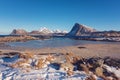 Scenery winter landscape in the Norway, wild northern nature, Lofoten Islands, Napp, Flakstad Royalty Free Stock Photo