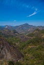 The scenery of Wuyishan landscape of Wuyi Mountains, dark grey peaks, Fujian province, China Royalty Free Stock Photo