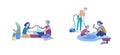 Scenes with family doing housework, couple man and woman home cleaning, washing dishes, cleaning carpet and floor, wipe Royalty Free Stock Photo