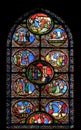 Scenes from Jesus` life, stained glass window from Saint Germain-l`Auxerrois church in Paris