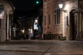 Scenic abandoned alley Trubarjeva in the city center of Ljubljana at night Royalty Free Stock Photo