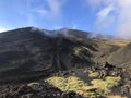 Scenic active European volcano Etna landscape with trenches laid by a basalt bomb during an eruption