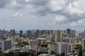 Scenic aerial Honolulu downtown vista on a rainy day, Oahu