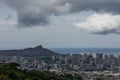 Scenic aerial Honolulu vista with the Diamond Head in the background on a rainy day, Oahu Royalty Free Stock Photo