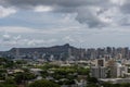 Scenic aerial Honolulu vista with the Diamond Head in the background on a rainy day, Oahu Royalty Free Stock Photo