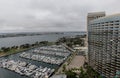 Scenic aerial panoramic San Diego Bay vista on a heavily overcast day California Royalty Free Stock Photo