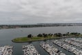 Scenic aerial panoramic San Diego marina view on a heavily overcast day, California Royalty Free Stock Photo