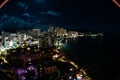 Scenic aerial panoramic Waikiki Beach night vista, Honolulu, Hawaii Royalty Free Stock Photo