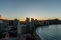 Scenic aerial panoramic Waikiki Beach vista at sunrise, Honolulu, Oahu Royalty Free Stock Photo