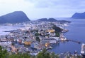 Scenic aerial view of Alesund skyline architecture at dusk