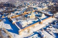 Aerial view of fortified Zaraysk Kremlin in winter, Russia