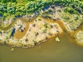 Scenic aerial view of the Atlantic ocean coast and estuary of Ruisseau de cires in Saint-Brice, France