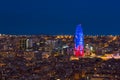 Scenic aerial view of Barcelona city skyscraper and skyline at night in Barcelona, Spain Royalty Free Stock Photo