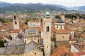 Scenic aerial view of Bergamo city. Flying over Citta Alta, town\'s upper district Royalty Free Stock Photo