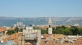 Scenic aerial view of the city from the bell tower, roofs of houses and church in old town, beautiful cityscape, sunny day, Split Royalty Free Stock Photo