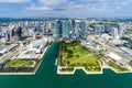 Scenic aerial view of the city skyline of Miami, Florida.