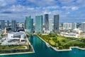 Scenic aerial view of the city skyline of Miami, Florida.