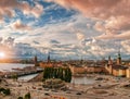 Scenic aerial view of Gamla Stan - Old Town - and Slussen in Stockholm at sunset Royalty Free Stock Photo