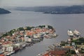 Scenic aerial view of harbour in Bergen, Norway. Royalty Free Stock Photo