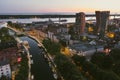 Scenic aerial view of the Old town of Klaipeda, Lithuania in evening light. Klaipeda city port area and it\'s surroundings on Royalty Free Stock Photo