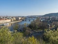 Scenic aerial view of Prague Old Town architecture and Charles Bridge over Vltava river seen from Letna hill park Royalty Free Stock Photo