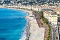 Scenic aerial view of Promenade des Anglais in Nice France with the sea on the left