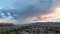 Scenic aerial view of the skyline of Laveen near mountains at sunset