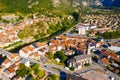 Aerial view of Tarascon-sur-Ariege with Church and castle tower Royalty Free Stock Photo